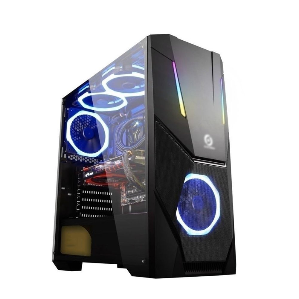 ARrase Computer Case, Glass Panel Panoramic Large Side View, Supports ATX Micro ATX ITX,8x120mm Chassis Fan,Supports 280 Water Cooling, 18648