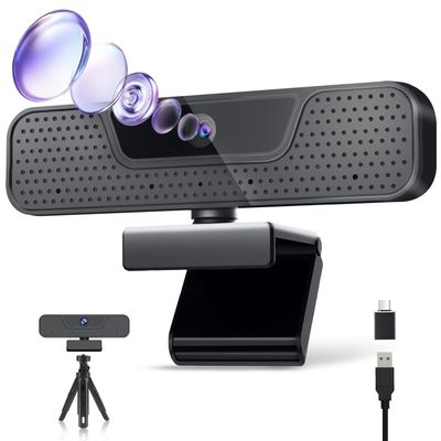 4K Auto Focus Webcam for PC, 4 AI Noise-Canceling Mics UHD Web cam, Auto Light Correction, 85FOV Computer Web Camera, USB C Plug&Play Webcam with Tripod & Privacy Cover Works w/Zoom/Skype/Google