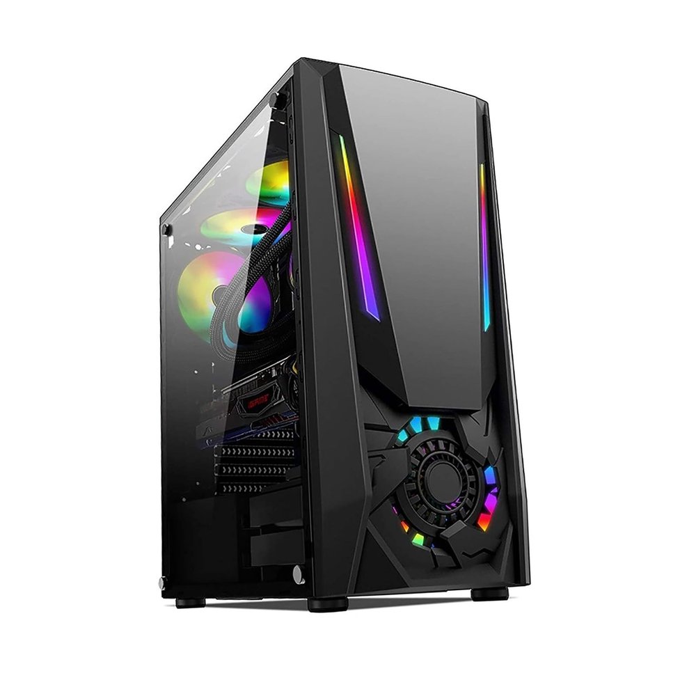 ARrase Computer Case,8 X120mm Fans,Supports ATX,M-ATX,Mini-ITX,Integrated Water Cooling,Full-Side Transparent Mid-Tower Chassis (Color : Black), 18648