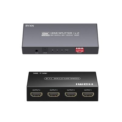 8K HDMI 2.1 Splitter 1 in 2 Out + 4K HDMI 1.4 Splitter 1 in 4 Out