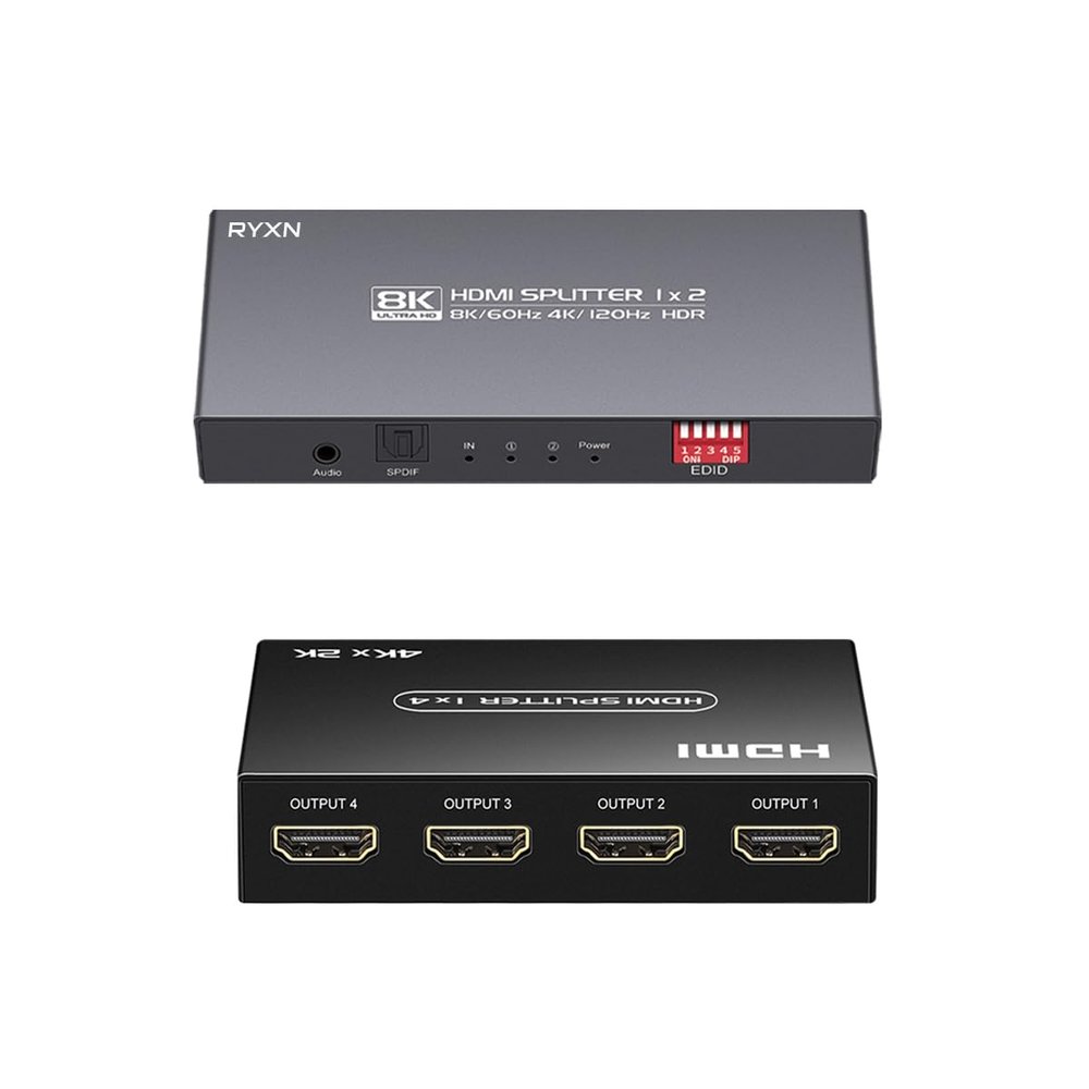 8K HDMI 2.1 Splitter 1 in 2 Out + 4K HDMI 1.4 Splitter 1 in 4 Out