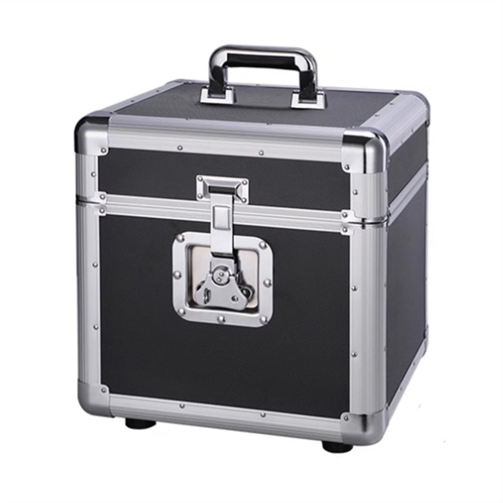 GLigeT CD Rack Vinyl Record Storage Box with Lock, Sturdy Vinyl Record Collect & Organizer with Aluminum Alloy Frame, Detachable Cover, for 10" & 12" Records Disc Rack