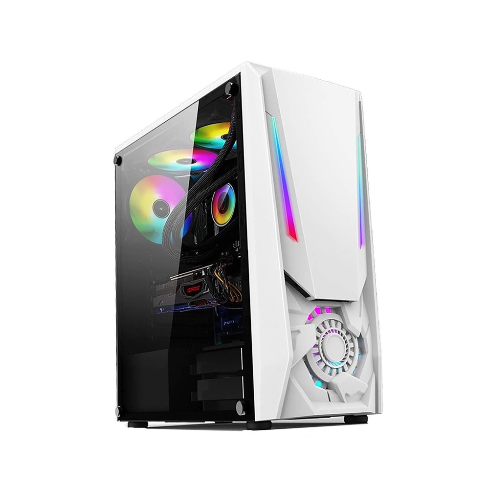 ARrase Computer Case,8 X120mm Fans,Supports ATX,M-ATX,Mini-ITX,Integrated Water Cooling,Full-Side Transparent Mid-Tower Chassis (Color : White), 18648