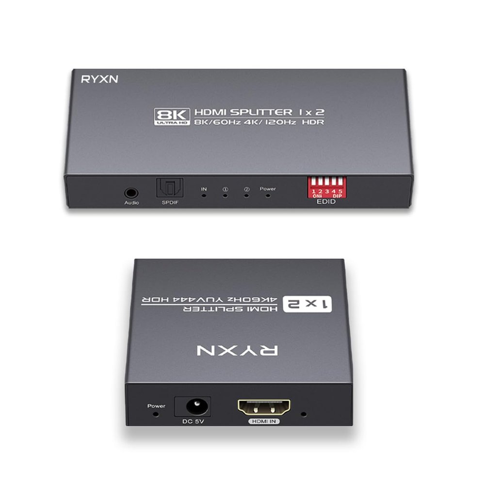8K HDMI 2.1 Splitter 1 in 2 Out + 4K HDMI 2.0 Splitter 1 in 2 Out
