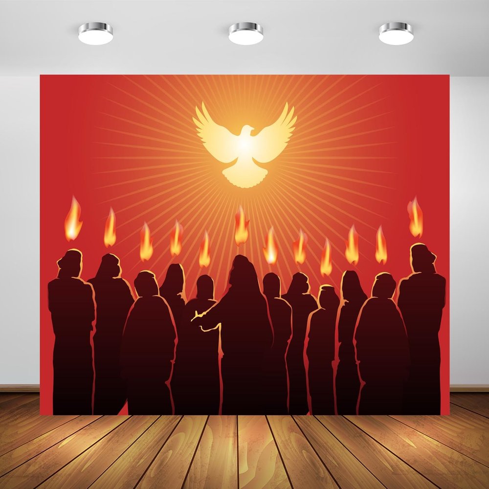 BELECO 5x3ft Fabric Pentecost Backdrop Pentecost Sunday Holy Spirit, Apostles and Followers of Jesus Christ, Biblical Background Religious Belief Christian Church Decor Banner Photo Studio Props