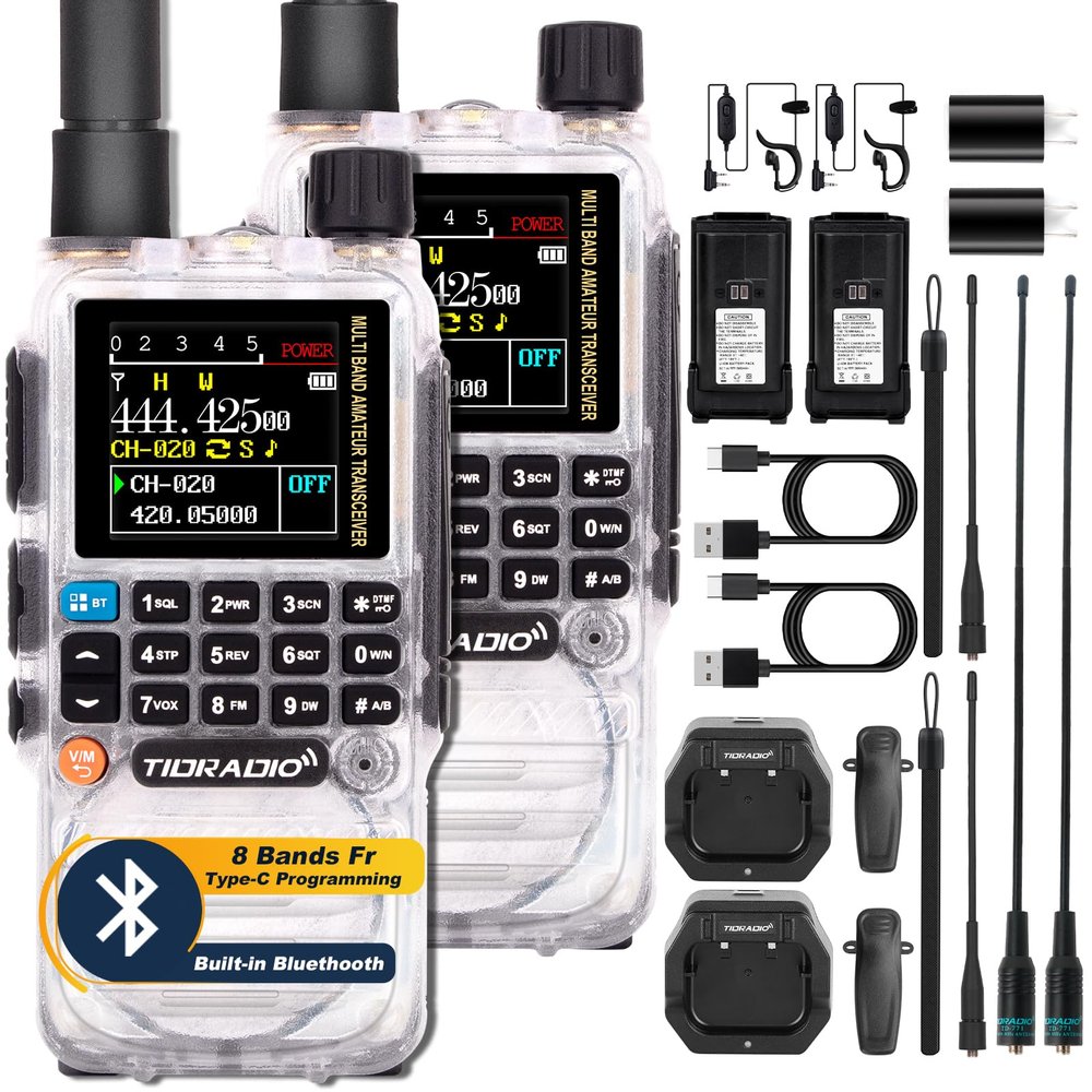 TIDRADIO TD-H3 GMRS Radio Handheld,Type C & Wireless Programming 8-Band Long Range Walkie Talkies Rechargeable Portable Two Way Radios Air Band, Frequency Match, DTMF Lock, NOAA FM AM- Crystal 2Pack
