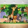 12x8ft Safari Backdrop Cartoon Jungle Animals Forest Zoo Photography Background Kids Birthday Baby Shower Party Cake Table Banner Decoration Supplies Photo Booth Props view 1