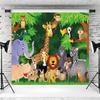 12x8ft Safari Backdrop Cartoon Jungle Animals Forest Zoo Photography Background Kids Birthday Baby Shower Party Cake Table Banner Decoration Supplies Photo Booth Props view 3