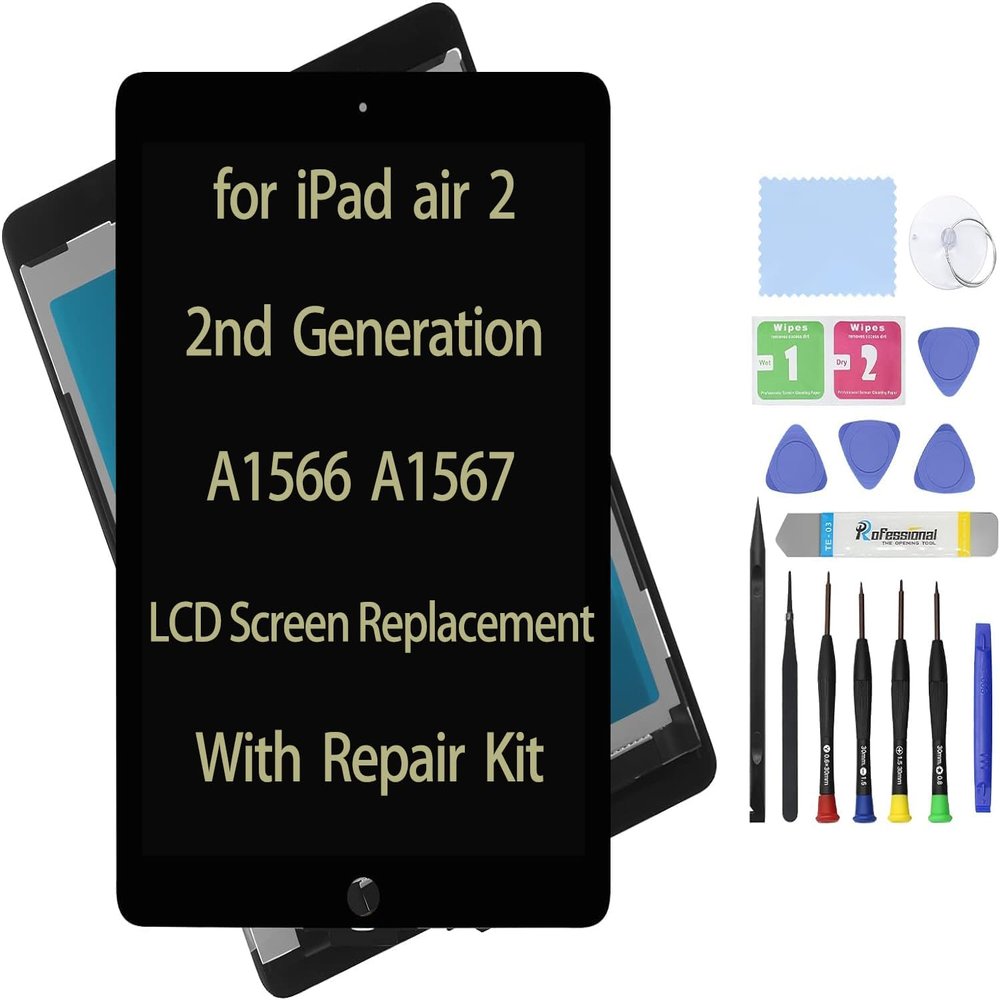 Daplinno 9.7" Compatible with iPad air 2 2nd Generation A1566 A1567 LCD Screen Replacement Display Assembly + Glass + Touch Digitizer + Repair Kit (Black)