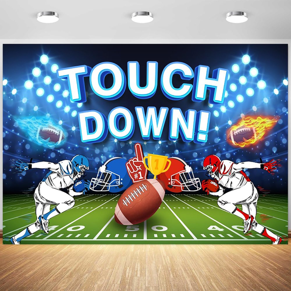 15x10ft Football Backdrop Football Field Touch Football Down Photography Background Kids Football Sports Theme Party Birthday Banner Decoration Supplies Photo Booth Props