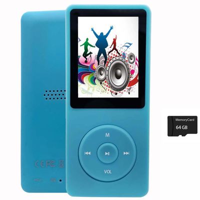 64GB MP3 Player with Speaker Earphones Portable Music Player for Kids Support Voice Recorder Photo Video E-Book, Light Blue