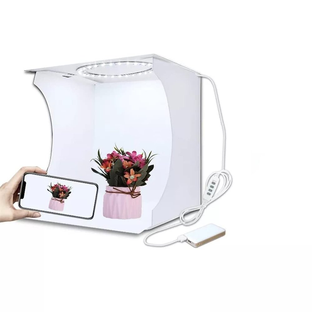 Mini Ring Lightbox Folding Portable Photo Studio Box Photography Softbox Light Box Studio Shooting Tent Box Kit with 6 Backdrops (Color : White Size : 24 * 23 * 22cm) (White 24 * 23 * 22cm)