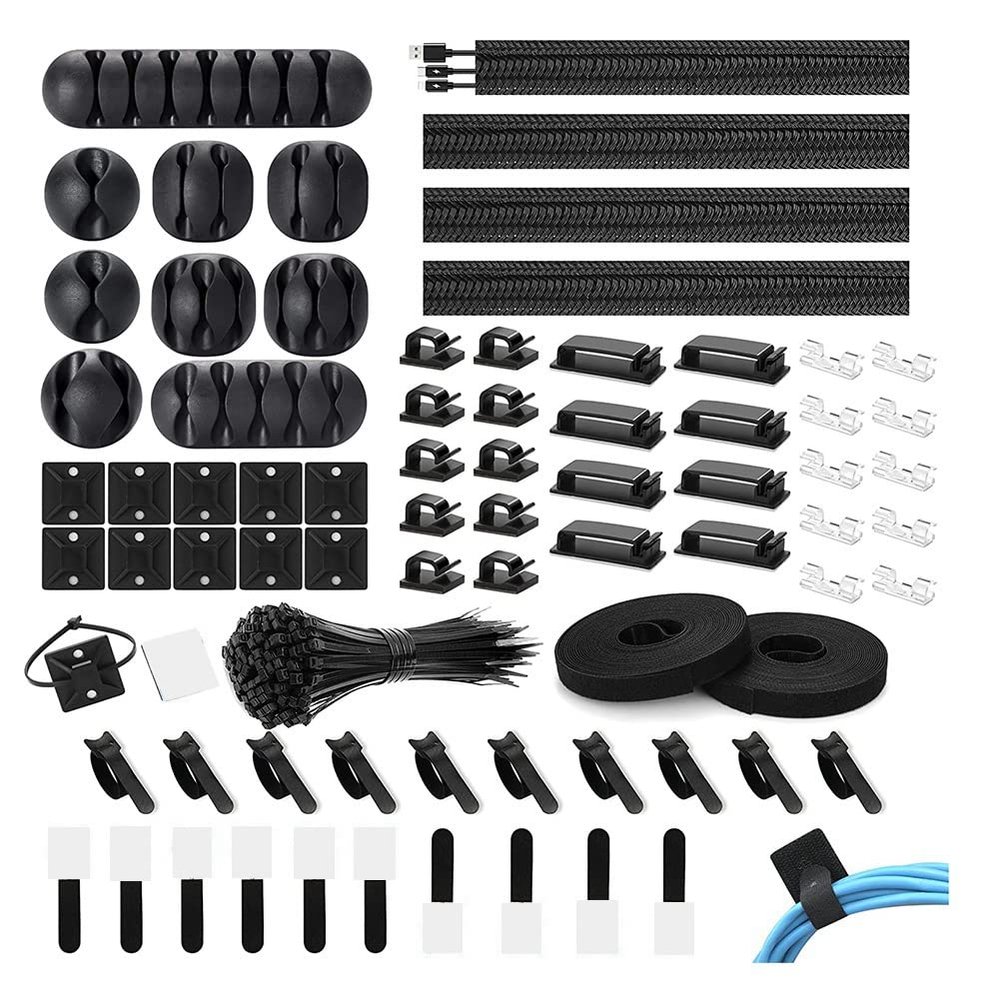 ALOEU 173 Pcs Cable Management Organizer Kit, Adhesive Cable Clips Holder,Cable Ties,Adhesive Wall Cable Tie,Fasten Cable Ties