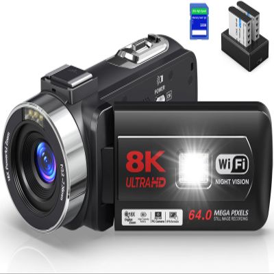 8K 64MP Video Camera 18X Digital Camcorder Video Camera for YouTube 3.0 inch Flip Screen Camcorder Vlogging Camera with 32GB SD Card, 2.4G Remote Control, Two Batteries and External Mic