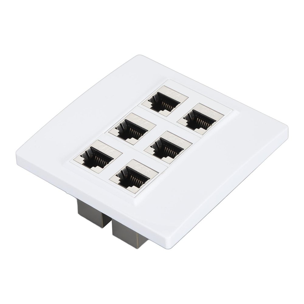 6-Port Cat6 Keystone Jack Ethernet Wall Plate - High-Speed Network Ideal for Home Office Gaming Setup, Compatible with CAT5/CAT5e/CAT6/CAT6A