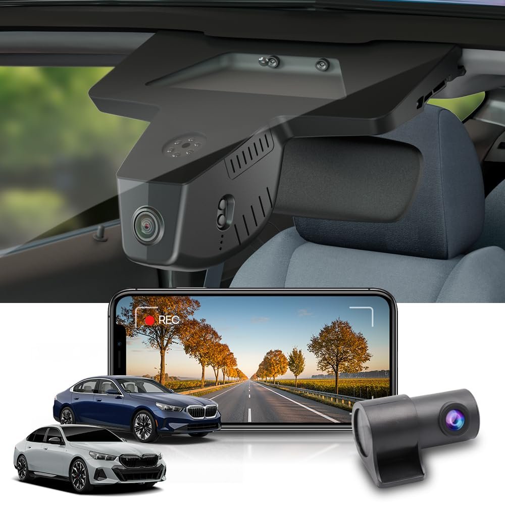 Fitcamx Front 4K+Rear 1080P Dash Cam Adapts for BMW 5 Series & i5 2024-2026 G60 (HD2-6576), OEM Factory Look, 2 Way HD Video, Built-in WiFi & APP, Loop Recording, G-Sensor, Easy to Use, 128GB Card
