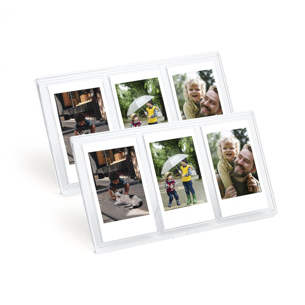 3 in 1 Tabletop Photo Frame Clear 3inch Picture Frames with Three Slot Fit for Fujifilm Instax Mini Series Camera,for Polaroid 3inch Film Photo (Clear, 2PCS)
