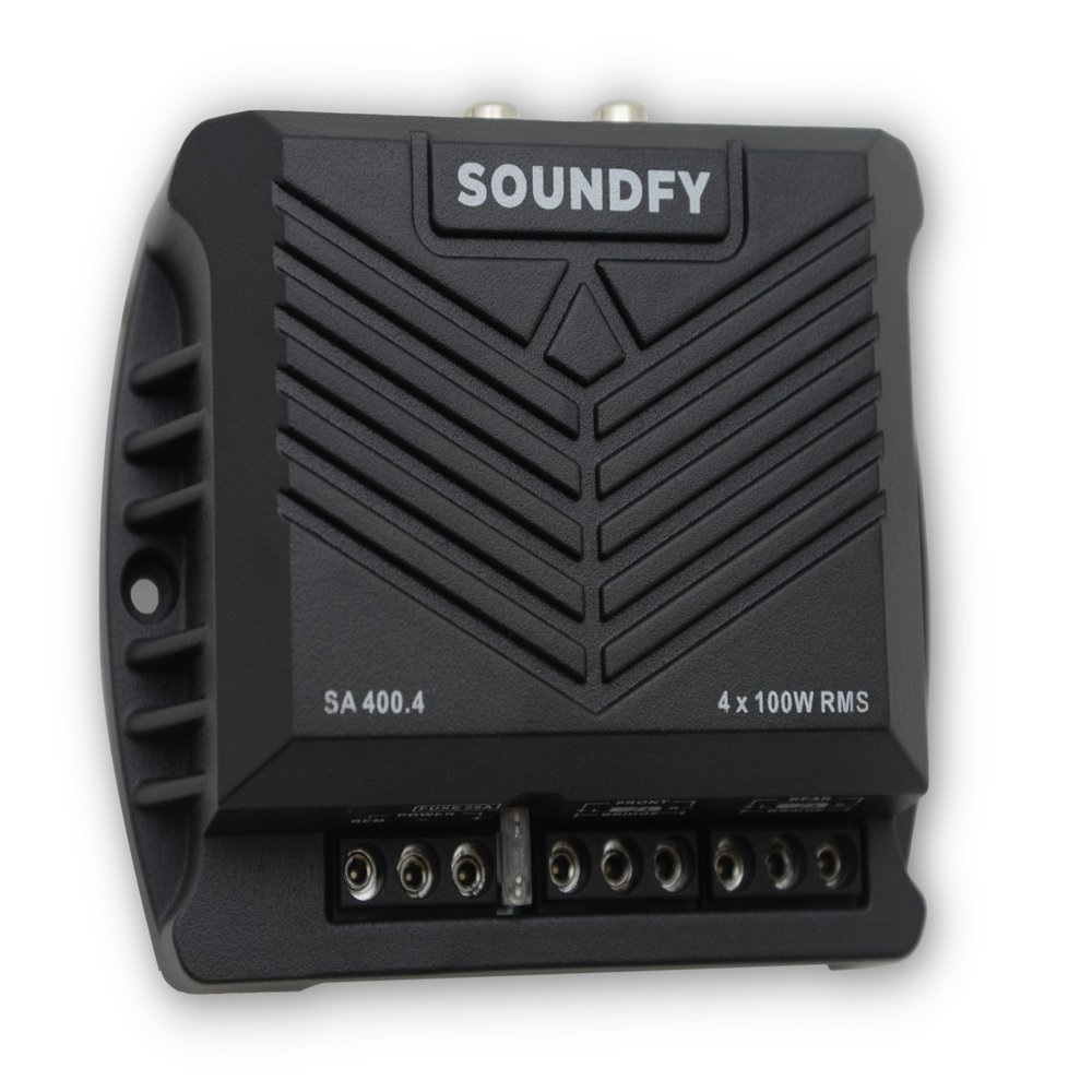 Soundfy SA 400.4 4-Channel Digital Car Audio Amplifier, 400W RMS 2 Ohms Stable, Compact Class D Multi-Channel Amp with Crossover & MOSFET Power Supply, Full-Range Sound Quality