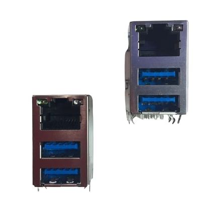 2pcs double-layer USB 3.0+RJ45 with light strip gigabit transformer filter network connector