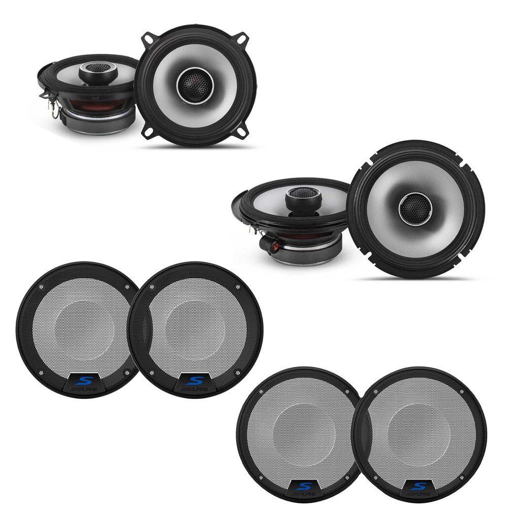 Alpine S2 S-Series 6.5" Coaxial & 5.25" Coaxial Bundle w/ (2) KTE S-Series Speaker Grill