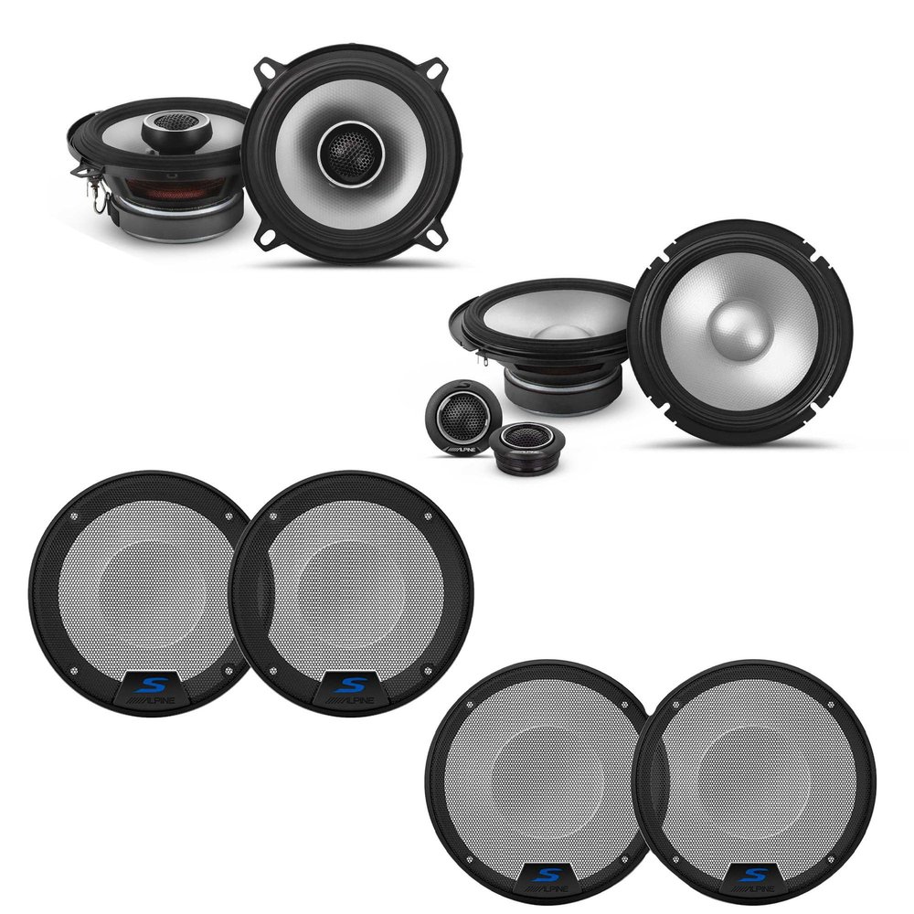 Alpine S2 S-Series 6.5" Component & 5.25" Coaxial Bundle w/ (2) KTE S-Series Speaker Grill