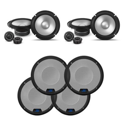 Alpine (2) S2-S65C S-Series 6.5" Component & (2) KTE-S65G 6.5" S-Series Speaker Grill Bundle
