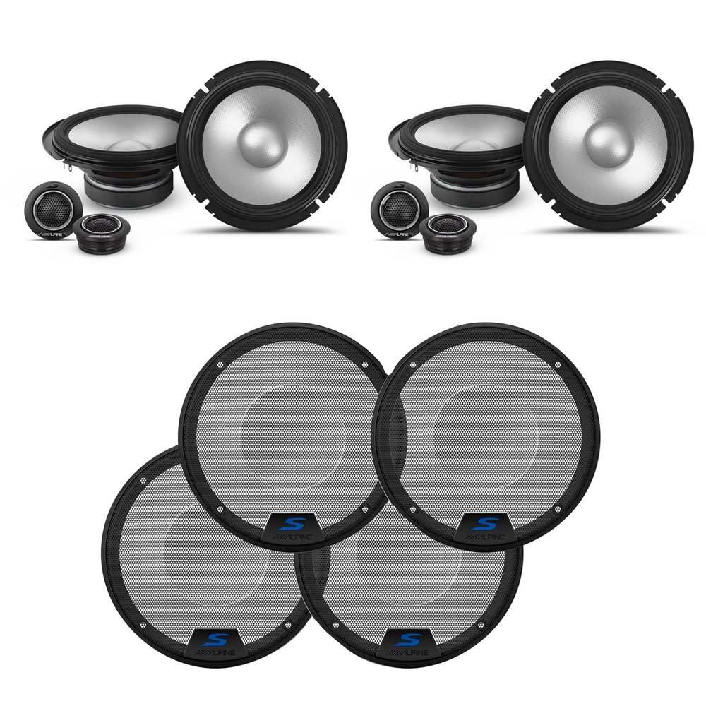 Alpine (2) S2-S65C S-Series 6.5" Component & (2) KTE-S65G 6.5" S-Series Speaker Grill Bundle