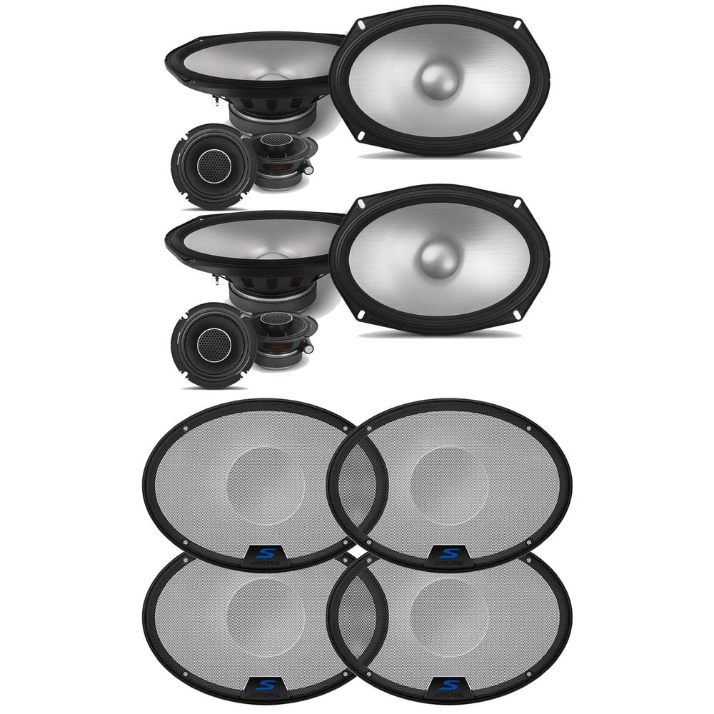 Alpine (2) S2-S69C S-Series 6x9 Component & (2) KTE-S69G 6x9 S-Series Speaker Grill Bundle