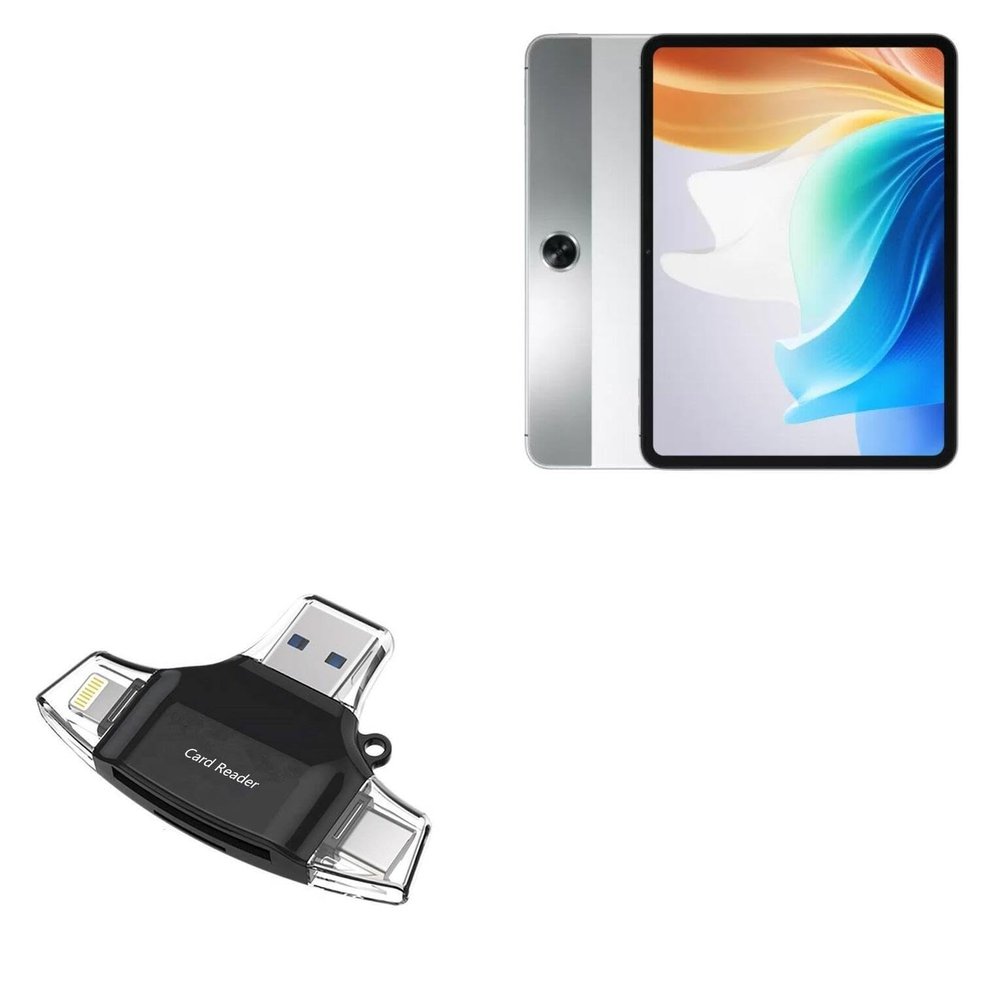 BoxWave Smart Gadget Compatible with Oppo Pad Air2 - AllReader SD Card Reader, microSD Card Reader SD Compact USB - Jet Black