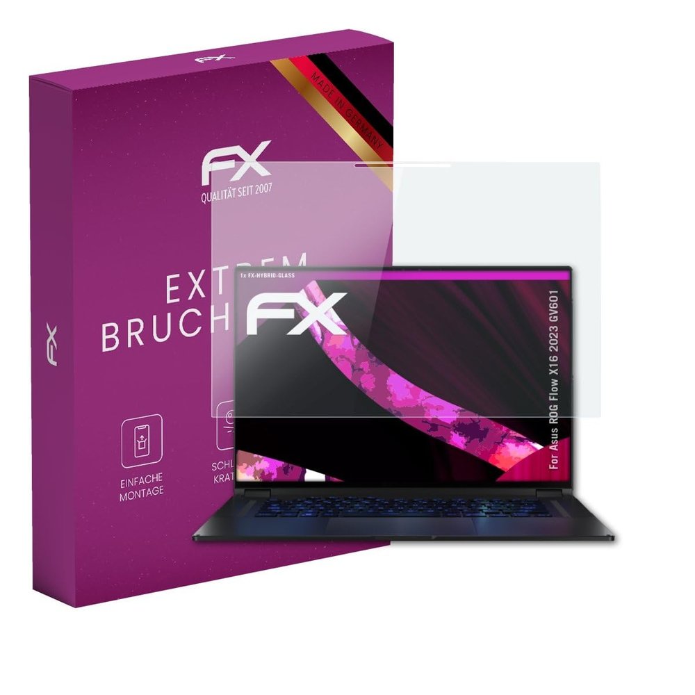 atFoliX Plastic Glass Protective Film compatible with Asus ROG Flow X16 2023 GV601, 9H Hybrid-Glass FX Screen Protector