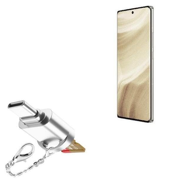 BoxWave Adapter Compatible with Realme GT5 Pro - Micro SD Card miniReader, USB Type-C OTG Reader USB3.0 Adapter Keychain - Metallic Silver