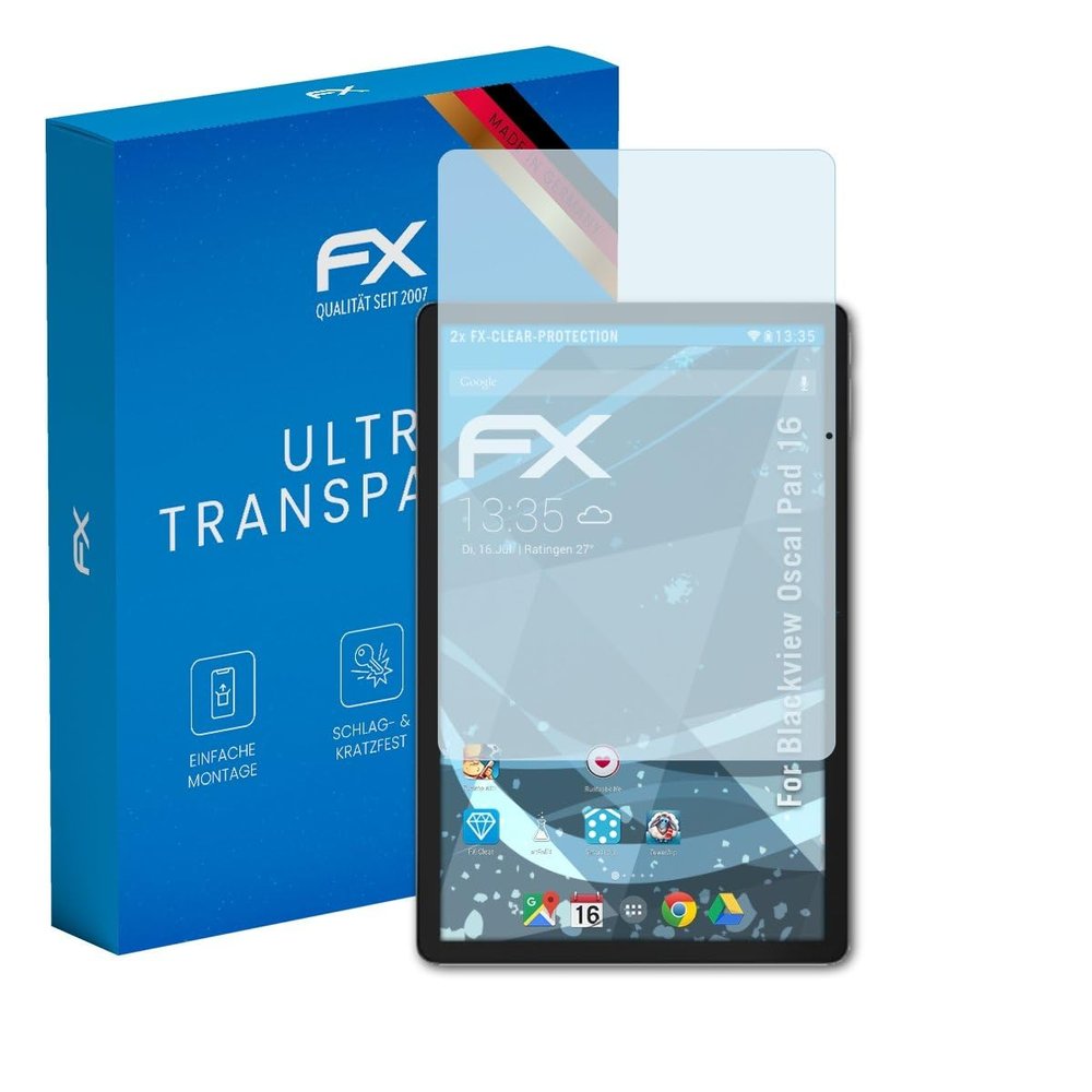 atFoliX Screen Protection Film compatible with Blackview Oscal Pad 16 Screen Protector, ultra-clear FX Protective Film (2X)