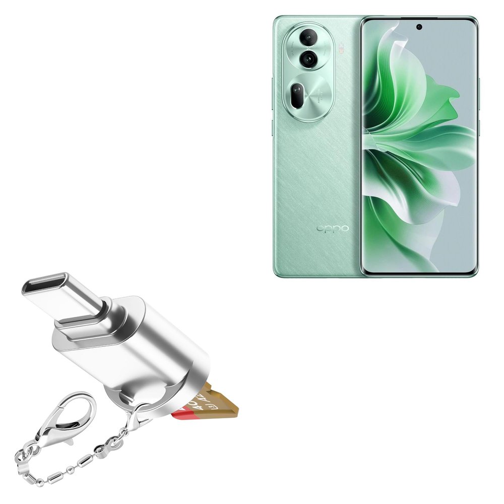BoxWave Adapter Compatible with Oppo Reno11 - Micro SD Card miniReader, USB Type-C OTG Reader USB3.0 Adapter Keychain - Metallic Silver