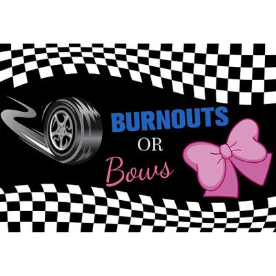 Baocicco 12x10ft Burnouts or Bows Photo Backdrop Pink Bow Racing Flags Photography Background for Gender Reveal Party Pink or Blue He or She Baby Shower Party Cake Table Decor Baby Portrait