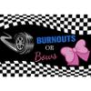 Baocicco 12x10ft Burnouts or Bows Photo Backdrop Pink Bow Racing Flags Photography Background for Gender Reveal Party Pink or Blue He or She Baby Shower Party Cake Table Decor Baby Portrait view 1