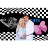 Baocicco 12x10ft Burnouts or Bows Photo Backdrop Pink Bow Racing Flags Photography Background for Gender Reveal Party Pink or Blue He or She Baby Shower Party Cake Table Decor Baby Portrait view 2