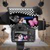 Baocicco 12x10ft Burnouts or Bows Photo Backdrop Pink Bow Racing Flags Photography Background for Gender Reveal Party Pink or Blue He or She Baby Shower Party Cake Table Decor Baby Portrait view 3