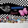Baocicco 12x10ft Burnouts or Bows Photo Backdrop Pink Bow Racing Flags Photography Background for Gender Reveal Party Pink or Blue He or She Baby Shower Party Cake Table Decor Baby Portrait view 4