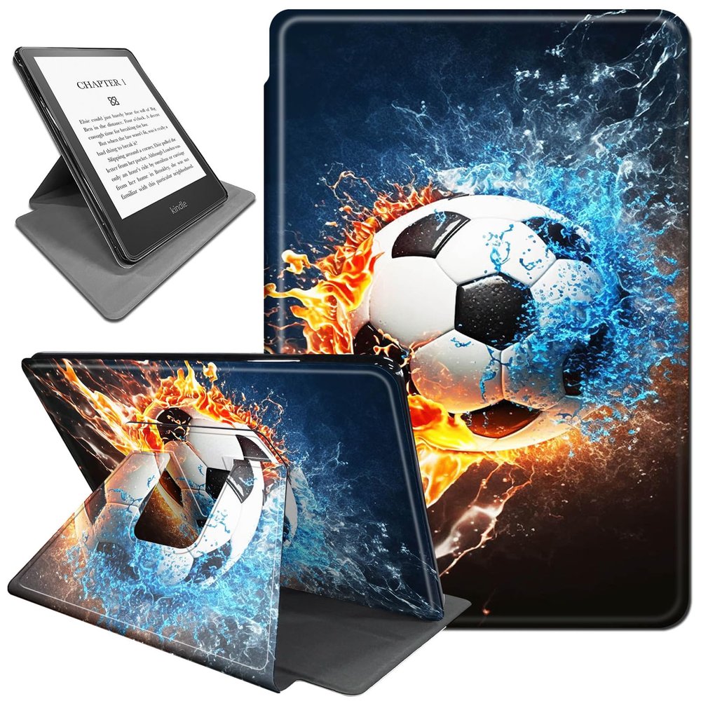 AIRWEE Kindle Paperwhite Case, 360 Degree Rotating Stand, Lightweight, Auto Sleep/Wake Smart Cover for Kindle Signature Paperwhite Case Soccer Ball
