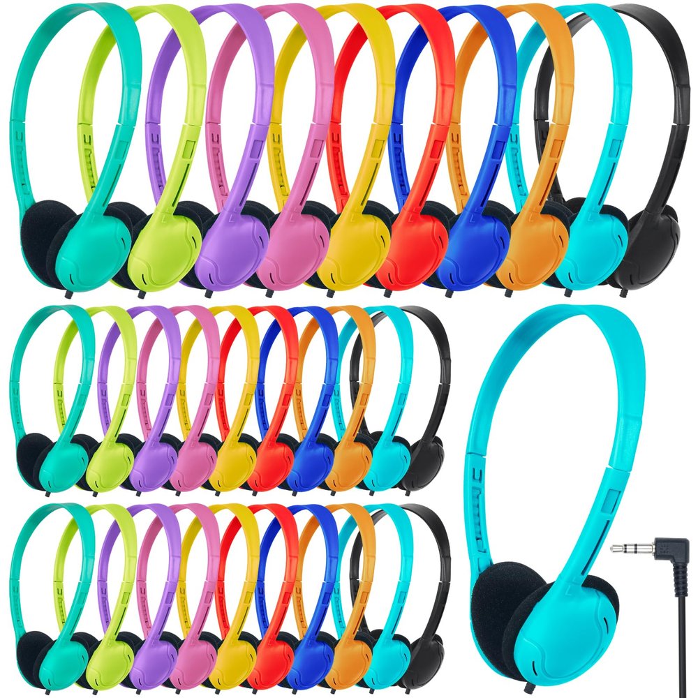ZNXZXP Headphones Bulk for School Classroom 100 Pack On Ear Classroom Headphones for Student,Group Learning, Computer Lab, Library, Online Lesson and Testing 3.5mm Jack (10 Mixed Colors)
