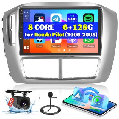 8Core 6+128G Android 15 Car Stereo for 2006 2007 2008 Honda Pilot,9 inch IPS 1280 * 720 Touch Screen Radio Wireless Apple Carplay Android Auto DSP 5G WiFi Bluetooth GPS FM RDS+Free AHD Backup Camera