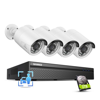 SANNCE 4K POE CCTV Home Security Camera System 8CH POE NVR Recorder with 2TB Hard Drive, 4X 5MP Outdoor Metal IP Cam 5MP Resolution, Power Over Ethernet, Easy Mobile Access with APP Alert