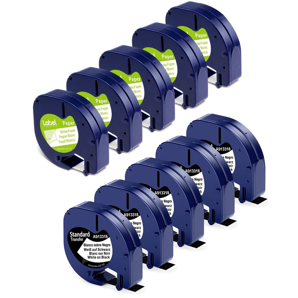 5 White + 5 Black Label Tape Replace for Dymo Letratag Label Maker Refills for dymo Letra Tag LT-100H Plus Letratag 200B Printer