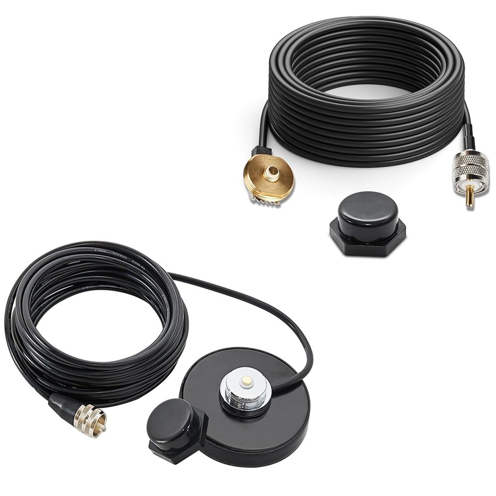 Anina NMO Antenna Magnetic Base Mount 16.4 FT RG58 Coaxial Cable PL-259 Plug with NMO Antenna Mount Cap, 16ft Coax Cable NMO to PL259 RG58 Coaxial Wire, NMO Rain Cap for VHF/UHF Antenna