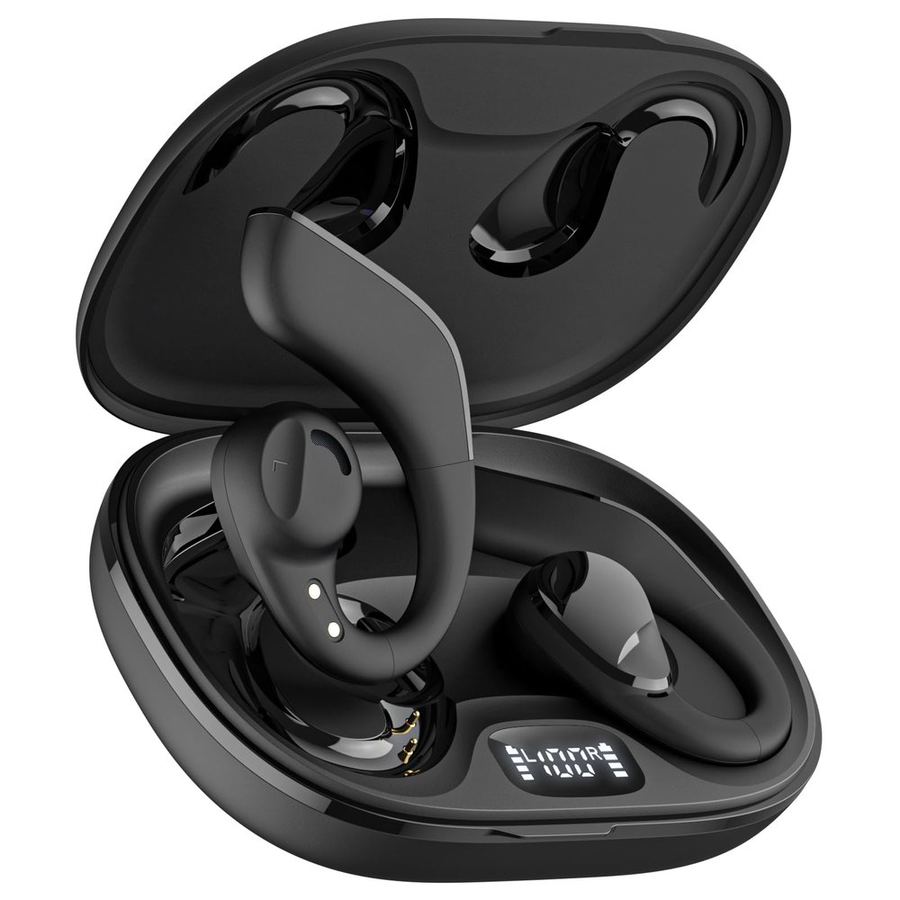 Jzones Open Ear Headphones Wireless Bluetooth 5.3, Open Ear Earbuds with Dual 16.2mm Dynamic Drivers 60 Hours Playtime Waterproof Sport Earbuds Compatible with iPhone Android TV
