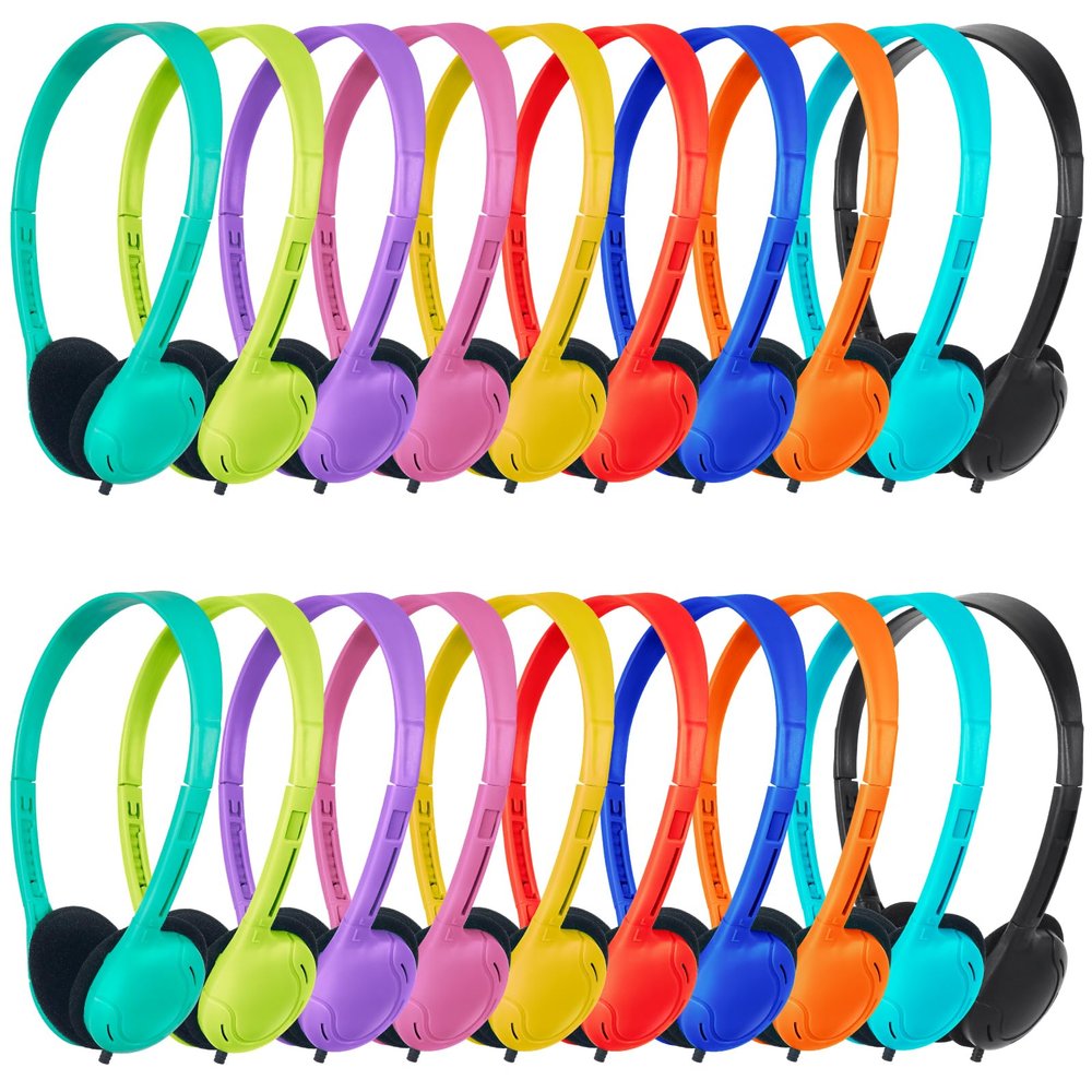 ZNXZXP Headphones Bulk 20 Pack for School Classroom School Student,Class Set of Headphones for Students Computer,Library,Online Lesson and Testing 3.5mm Jack (10 Multi Color)