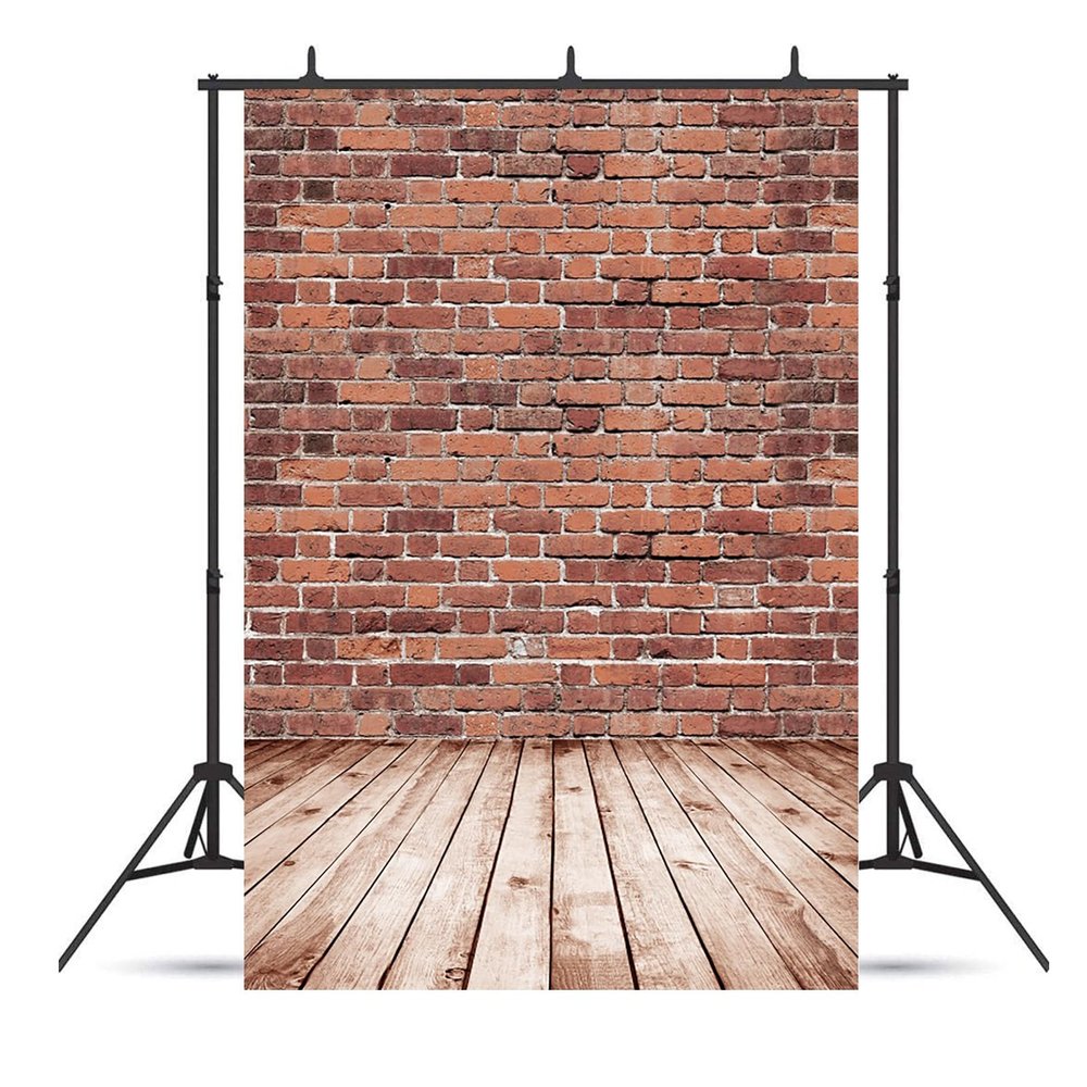 10x15ft Brick Wall Backdrop Retro Red Brick Wall Rustic Wood Floor Photography Background Birthday Baby Shower Party Kids Adults Portraits Decoration Supplies Photo Booth Props