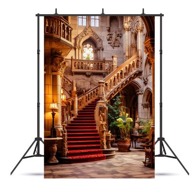 10x15ft Castle Backdrop Castle Interior Luxurious Stairs Photography Background Kids Birthday Party Adults Portraits Decoration Supplies Photo Booth Props