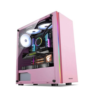 ARrase Computer Case,Steel Structure and 8 Case Fans,Equipped with RGB Light Bar,Supports ATX,Micro-ATX,Mini-ITX,Suitable for Gaming and Office Work (Color : Pink), 18648