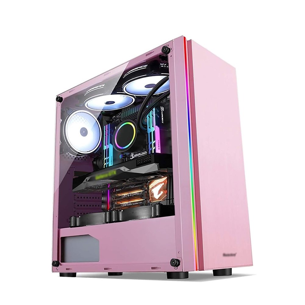 ARrase Computer Case,Steel Structure and 8 Case Fans,Equipped with RGB Light Bar,Supports ATX,Micro-ATX,Mini-ITX,Suitable for Gaming and Office Work (Color : Pink), 18648